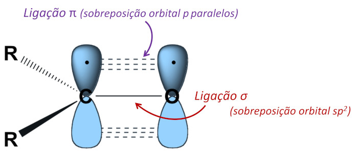Esquema ilustrativo das ligações pi e sigma da carbonila