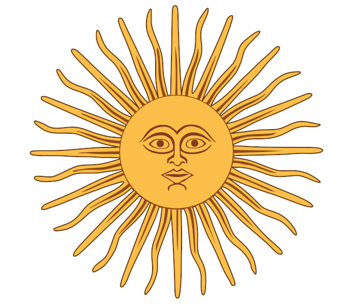 Representação do Sol de Maio, um importante símbolo presente na bandeira da Argentina. 