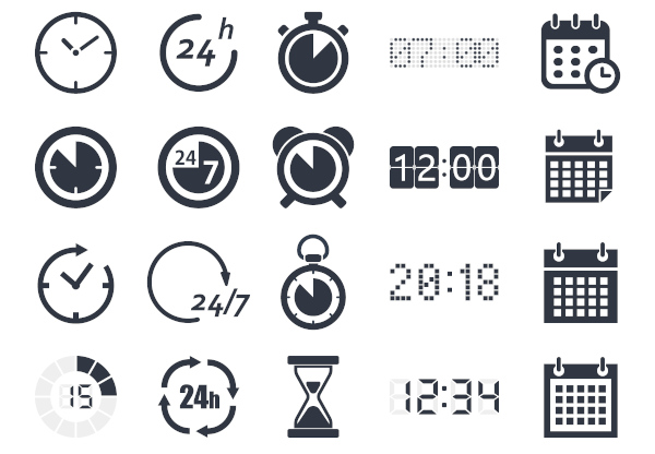 Ícones de relógio como representação das horas em espanhol (las horas).