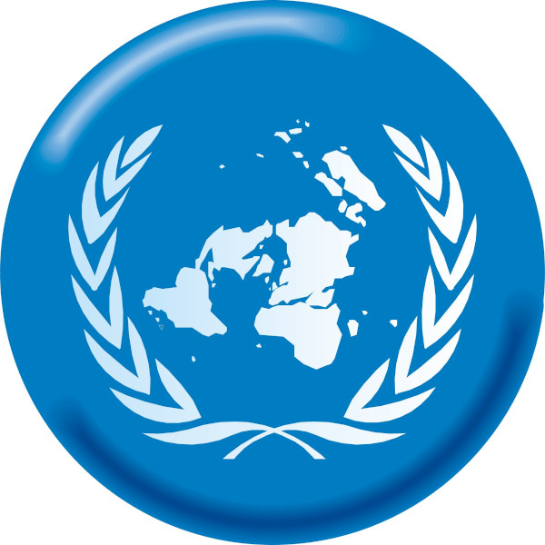 Projeção azimutal em emblema da ONU.