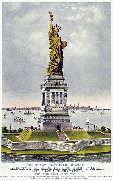  Representação especulativa de como seria a Estátua da Liberdade, publicada um ano antes de a estátua ser erguida.