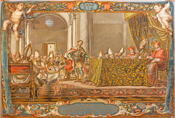 Pintura que retrata autoridades da Igreja Católica reunidas no Concílio de Niceia, onde foi definida a data da Páscoa.