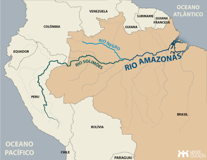 Mapa com a localização do Rio Amazonas