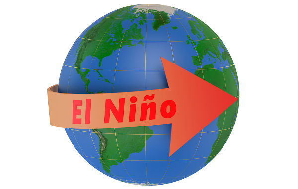 Seta com o nome “El Ninõ” em torno de um globo terrestre.