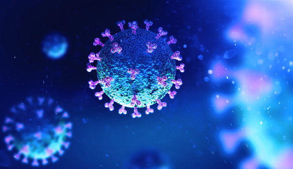 Vista microscópica do coronavírus, vírus causador da pandemia de covid-19.