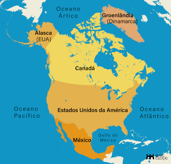 Mapa da América do Norte.
