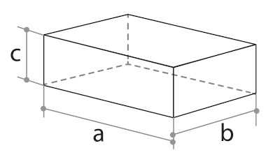 Bloco retangular de comprimento a, largura b e altura c .