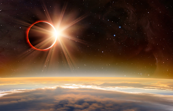 Eclipse solar visto da órbita do planeta Terra.