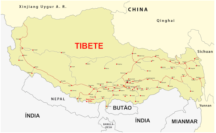 Mapa do Tibete.