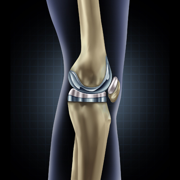  Ilustração de uma prótese no joelho humano como representação de prótese de tântalo.