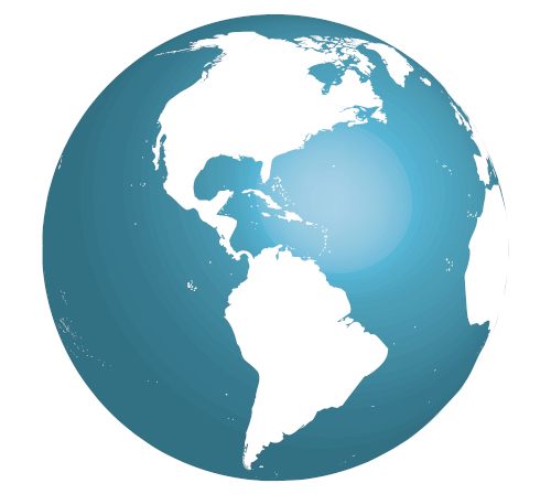 Representação gráfica de um globo terrestre, com ênfase na América (continente americano).