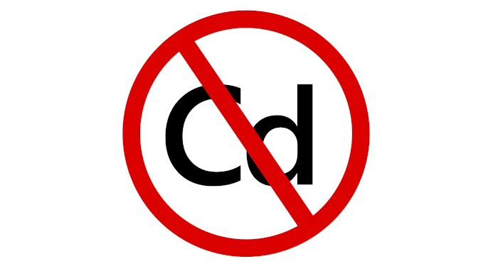 Ilustração do símbolo do cádmio (Cd) riscado de vermelho com a ideia de proibido.