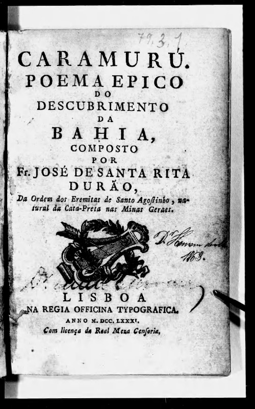 Primeira edição do livro “Caramuru”, de Santa Rita Durão, uma das principais obras do arcadismo brasileiro.