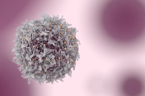 Ilustração 3D de uma célula cancerígena.