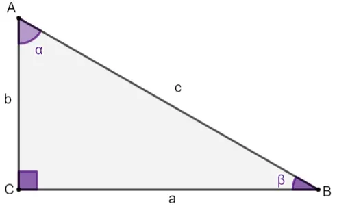 Ilustração de um triângulo retângulo para cálculo da tangente de um de seus ângulos internos.