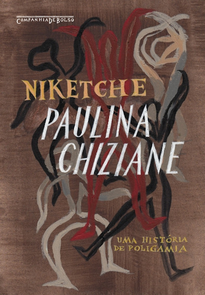 Silhuetas brancas, pretas e vermelhas na capa do livro Niketche, de Paulina Chiziane, autora da literatura africana.