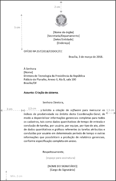 Padrão ofício disponibilizado no Manual de Redação da Presidência da República.