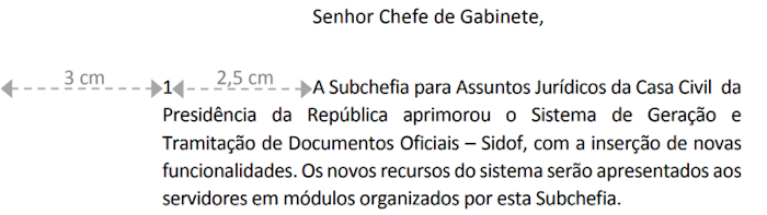 Exemplo de paragrafação no padrão ofício disponibilizado no Manual de Redação da Presidência da República.