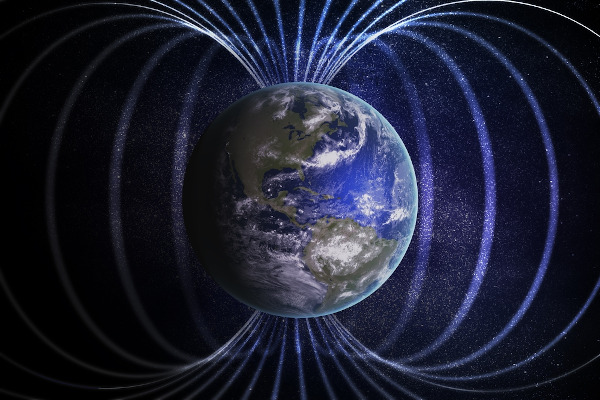 Campo magnético em torno da Terra, em alusão eletromagnetismo.