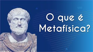 Escrito"O que é Metafísica?" ao lado da ilustração de Aristóteles.
