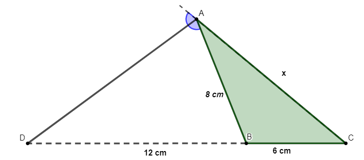 Bissetriz do ângulo externo do triângulo ABC em questão sobre o teorema do ângulo externo.