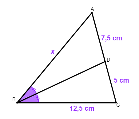 Bissetriz do ângulo interno do triângulo ABC em questão sobre o teorema da bissetriz interna.