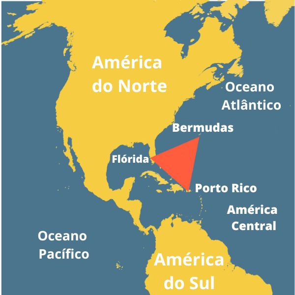 Mapa indicando a localização do Triângulo das Bermudas.