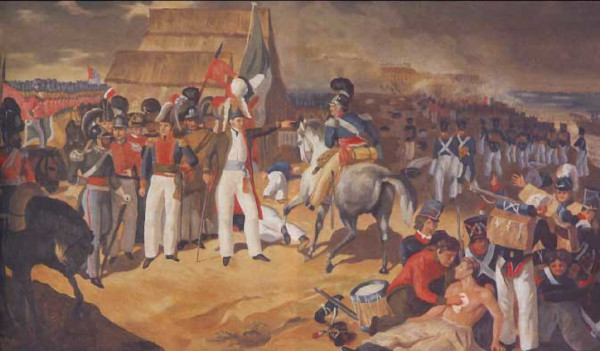 Pintura da “Batalha de Pueblo Viejo”, um dos conflitos de independência da América Espanhola.