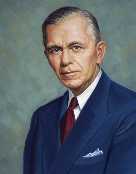 Retrato de George Marshall, o secretário de Estado que desenvolveu o Plano Marshall, forma de aplicação da Doutrina Truman.