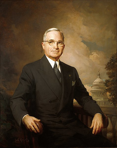 Retrato presidencial de Harry S. Truman, que governou os EUA entre 1945 e 1953 e que instituiu a Doutrina Truman.