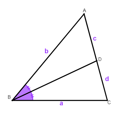 Bissetriz do ângulo interno do triângulo ABC para explicar o teorema da bissetriz interna.