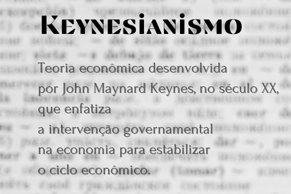 Conceito de keynesianismo escrito em fundo que remete a uma página de dicionário.