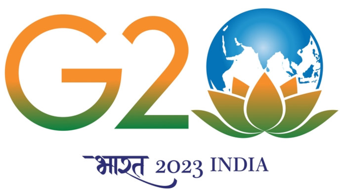 Logo da 18ª Cúpula do G20 (Grupo dos 20), realizada em Nova Déli, na Índia, em 2023.