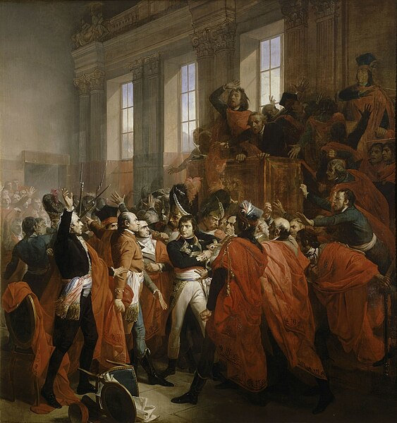 “General Napoleão Bonaparte no golpe do 18 de Brumário em Saint-Cloud”, quadro que alude ao início da Era Napoleônica.