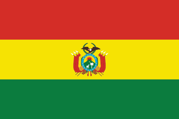 Bandeira da Bolívia, país da América do Sul.