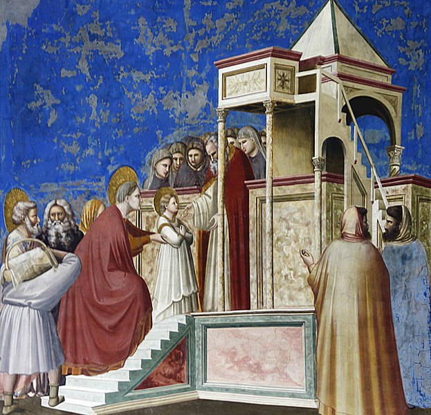 Apresentação da “Virgem no templo”, pintura renascentista de Giotto.