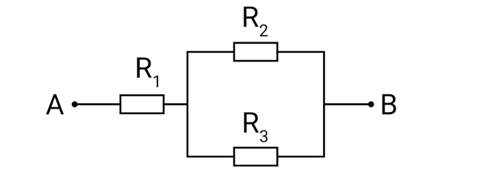 Ilustração de uma associação mista de resistores.