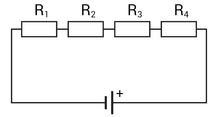 Ilustração de uma associação de resistores em série, uma das formas de associação de resitores.