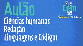 Escrito"Aulão Ciências Humanas, Redação Linguagens e Códigos" sobre fundo azul.