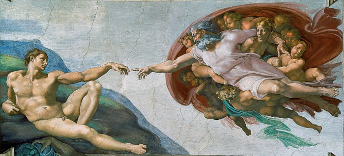 “A criação de Adão”, obra de Michelangelo que retrata evento que é parte do criacionismo cristão.