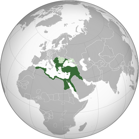 Mapa do Império Otomano no globo terrestre.