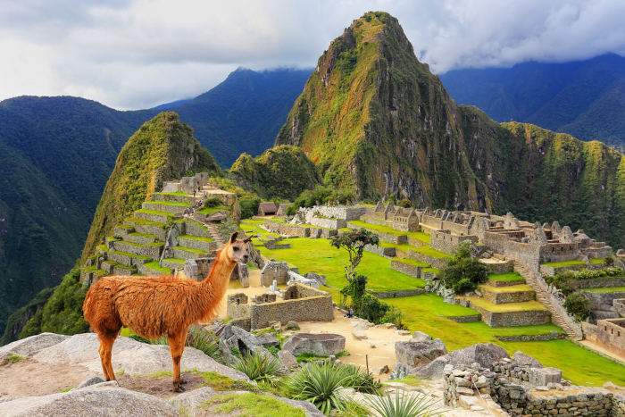 Terraços agrícolas nas ruínas de Machu Pichu, construída por povos pré-colombianos.