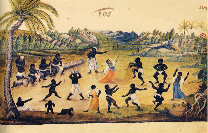 Pintura retratando ritual africano no Brasil, de 1630, em alusão à origem da umbanda.
