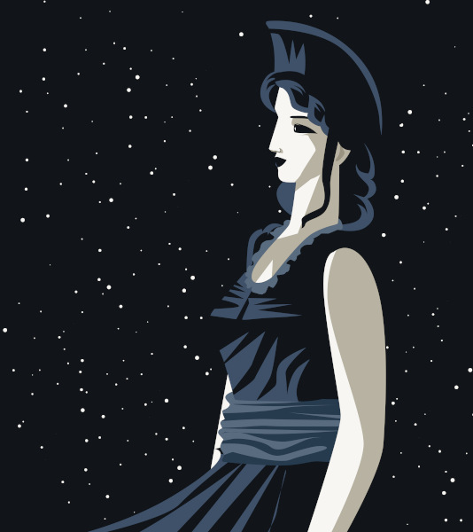 Ilustração da deusa Nix, a personificação da noite na mitologia grega.