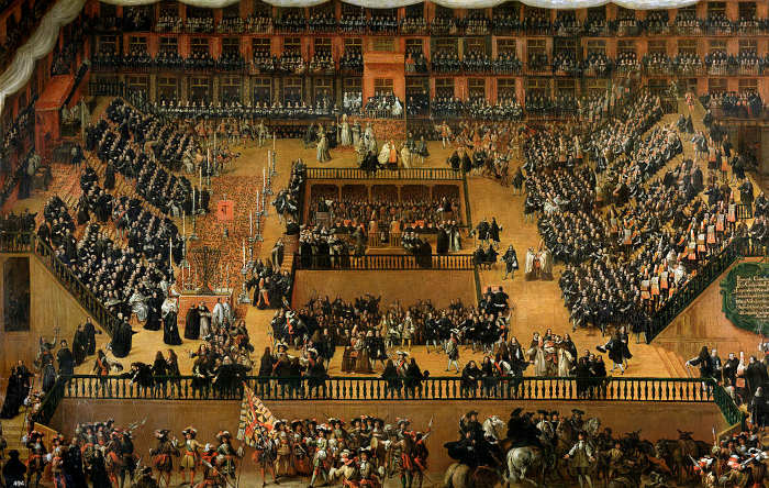 Quadro de Francisco Rizi ilustrando um julgamento público da Inquisição.