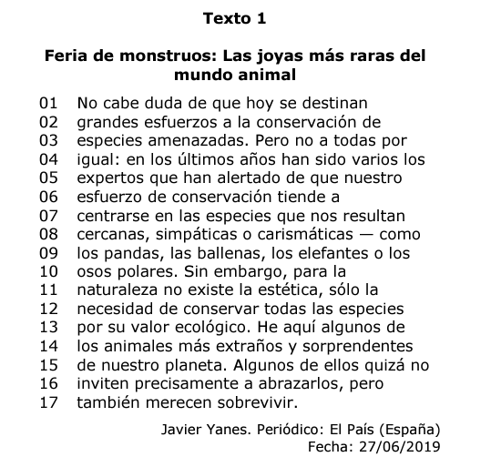 Texto sobre animais em espanhol.