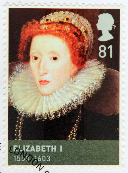 Selo com ilustração da rainha Elizabeth I, uma das mulheres importantes da história.