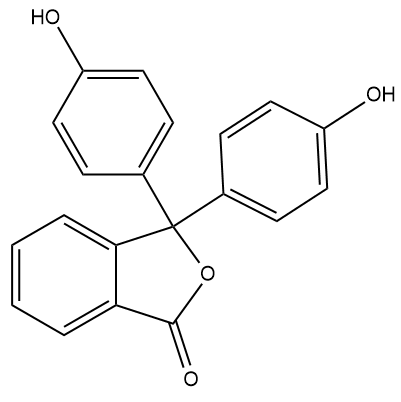 Estrutura da fenolftaleína, um exemplo de indicador ácido-base.