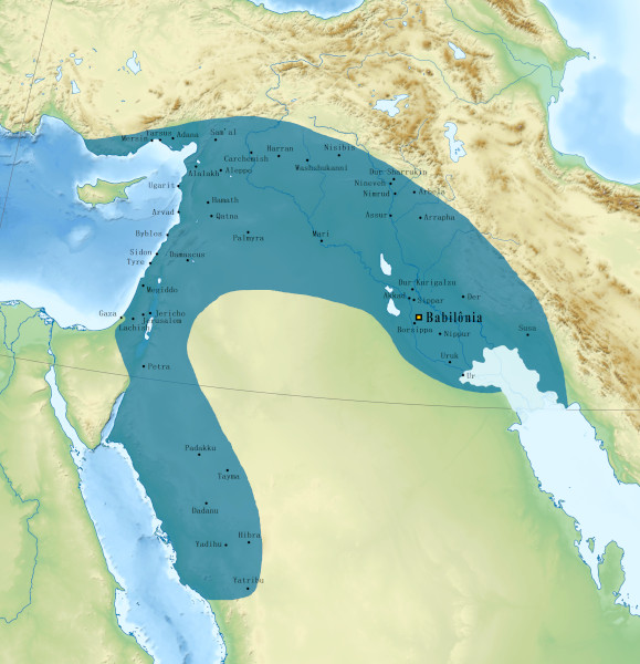 Mapa mostrando a extensão do Império Neobabilônico, formado pelos caldeus.