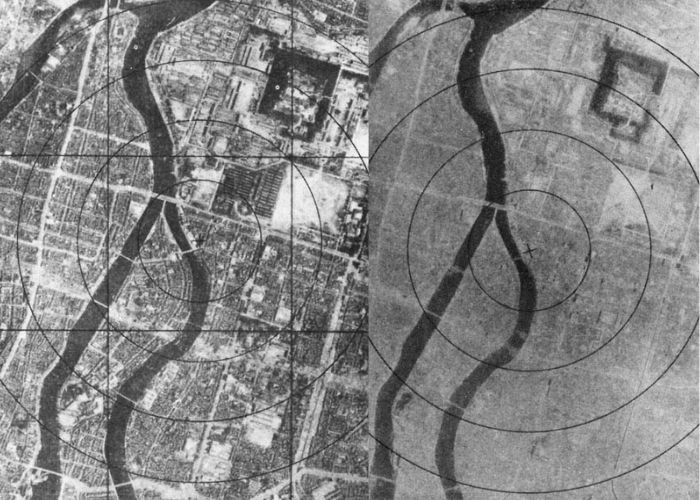Fotografias em preto e branco de Hiroshima após a bomba atômica